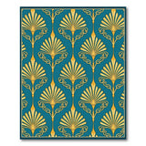 Teal Art Deco Gold Fan Palm Area Rug