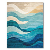 Coastal Beach Blue and Teal Blue Teal Wave Coastal Area Rug