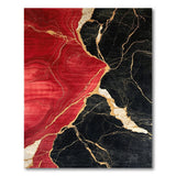 ODIKA Red and Black Marble Modern Washable Area Rug - Low Pile & Non-Slip