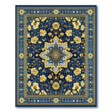 Navy Blue and Gold Persian Floral Medallion Rug