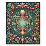 Ornate Teal Coral Floral Baroque Area Rug