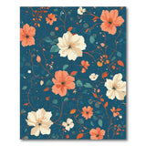 ODIKA Washable Floral Area Rug - Non-Slip Low Pile Teal & Orange Artistic Carpet
