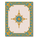 Ornate Blue Gold Starburst Frame Area Rug