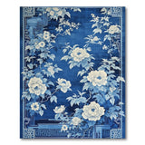 Floral Vintage Blue and Teal Navy Blue Peony Floral Area Rug