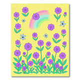 Whimsical Purple Flowers Rainbow on Yellow Kids Rug