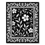 Ornate Camellia Floral Black White Area Rug