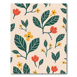 Beige Green Leaf Red Flower Pattern Rug