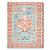 Teal Coastal Scallop Shells Fish Area Rug