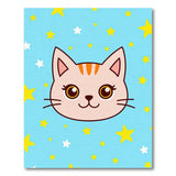 Cute Cartoon Cat with Twinkling Stars Area Rug