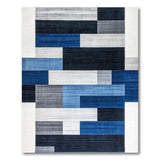 Modern Geometric Blue Grey Block Area Rug