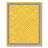 Yellow Geometric Zigzag Area Rug with Greek Key Border