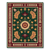 Ornate Green Persian Floral Medallion Rug