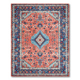 Vibrant Red Persian Area Rug with Blue Border
