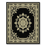 Gold and Silver Ornate Gold Medallion Black Area Rug