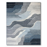 Abstract Blue Grey Wave Area Rug