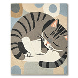 Curled Sleeping Tabby Cat Geometric Rug