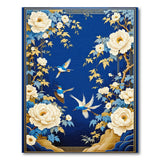 Navy Peony and Kingfisher Floral Rug