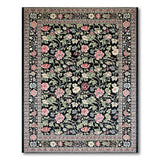 Black Persian Floral Rug with Vibrant Roses