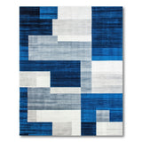 Blue and Teal Modern Navy Blue Geometric Block Area Rug