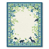 Navy Blue Floral Border Area Rug with Deer Birds
