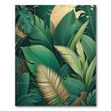 Emerald Green Monstera Palm Leaf Rug with Gold Geometry