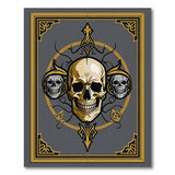 Ornate Gold Triple Skull Gothic Area Rug