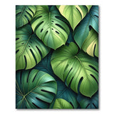 Lush Green Monstera Leaves Boho Chic Area Rug