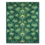 ODIKA Peacock Feather Pattern Washable Area Rug - Low Pile Non-Slip Emerald Rug
