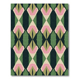 ODIKA Washable Geometric Area Rug - Mid-Century Modern Green & Pink Low Pile Non-Slip