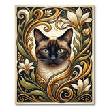 Ornate Siamese Cat Gold Floral Area Rug