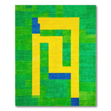 Yellow Geometric on Vibrant Green Patchwork Rug