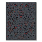 Textured Grey Area Rug with Scattered Red Hearts