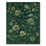 ODIKA Vintage Dark Green Floral Washable Area Rug - Low Pile, Non-Slip & Pet Friendly