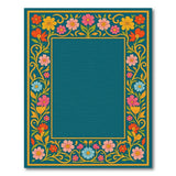 Ornate Floral Gold Border Teal Area Rug