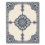 Ornate Navy Floral Medallion Area Rug - Beige