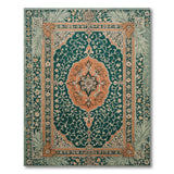 Teal Persian Medallion Area Rug with Floral Vines