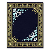 Ornate Gold Framed Floral Navy Area Rug