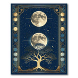 Celestial Moon Phases Golden Tree Navy Rug