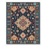 Navy Teal Traditional Persian Area Rug with Orange Motifs