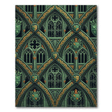 Gothic Heraldic Arches Green Area Rug