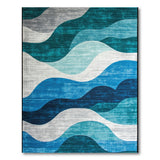 Teal Blue Wave Abstract Area Rug