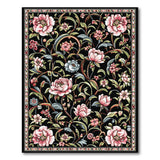 Black Persian Floral Rug with Pink Peonies