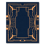 Navy Cyber Circuit Geometric Area Rug