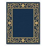 Navy Blue Area Rug with Ornate Gold Filigree Border