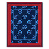 Navy Blue Lotus Floral Rug with Red Border