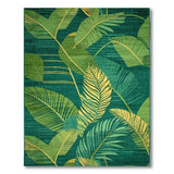 Coastal Beach Green Vibrant Green Palm Leaf Area Rug