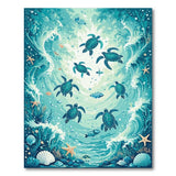 ODIKA Sea Turtle Ocean Life Washable Area Rug - Non-Slip Low Pile Coastal Decor