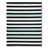 Bold Black, White Teal Striped Area Rug