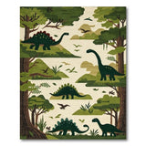ODIKA Washable Dinosaur Forest Kids Rug, Low Pile Non-Slip Nursery Play Mat