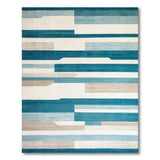 Blue and Teal Striped Geometric Area Rug